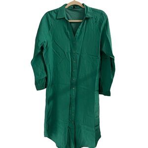 J. Peterman 100% Silk‎ Shirt Dress Womens Sz XS Midi Long Sleeve Lined